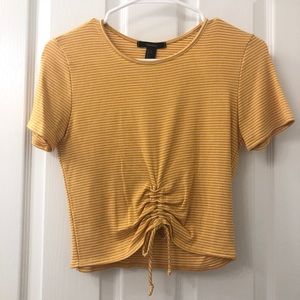 Yellow/white striped crop top, cute tie detail